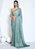 Satin Silk Green Wedding Wear Embroidery Work Saree